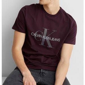 Calvin Klein wine red burgundy CK logo tee NWT